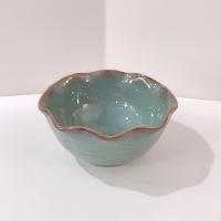 Vintage Green and Gold Ceramic Bowl, Stoneware 5 Inch Serving Bowl