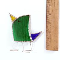 Stained Glass Standing Bird, Funky Green and Blue Glass Bird Suncatcher, Bird Lover Gift, Windowsill Sitter