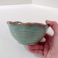 Vintage Green and Gold Ceramic Bowl, Stoneware 5 Inch Serving Bowl