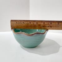 Vintage Green and Gold Ceramic Bowl, Stoneware 5 Inch Serving Bowl