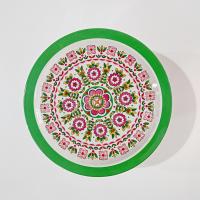 Vintage Green and Pink Mosaic Mandala Flowers Round Metal Tin Storage Container, Brazilian Floral Gift Tin