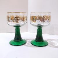 Vintage Green Roemer Wine Glasses with Gold Grapevine Design, Set of 2,  Beehive German Roemer Coupe Wine Glass