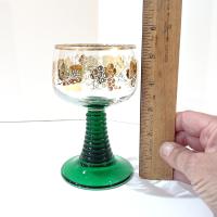 Vintage Green Roemer Wine Glasses with Gold Grapevine Design, Set of 2,  Beehive German Roemer Coupe Wine Glass