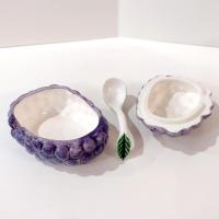 Vintage Ceramic Grape Cluster Covered Jam Pot, Lord and Taylor Grape Lidded Jelly Bowl Dish