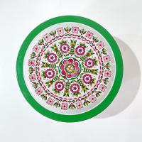 Vintage Green and Pink Mosaic Mandala Flowers Round Metal Tin Storage Container, Brazilian Floral Gift Tin