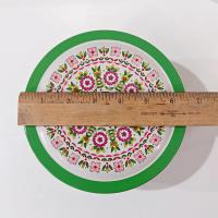 Vintage Green and Pink Mosaic Mandala Flowers Round Metal Tin Storage Container, Brazilian Floral Gift Tin
