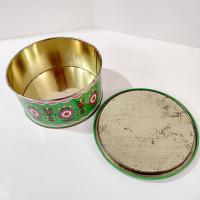 Vintage Green and Pink Mosaic Mandala Flowers Round Metal Tin Storage Container, Brazilian Floral Gift Tin