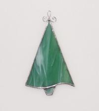 Stained Glass Christmas Tree Suncatcher / Ornament, Green and White Swirled Opalescent Glass