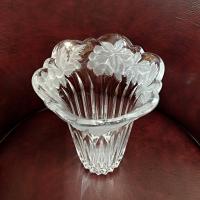 Vintage Crystal 8 Inch Vase With Grapevine Floral Frosted Design