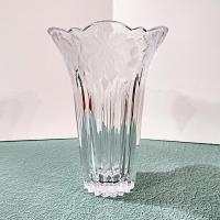 Vintage Crystal 8 Inch Vase With Grapevine Floral Frosted Design