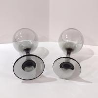Vintage Smoky Gray Wine Glasses, Set of Two, Large 12 Ounce Wine Goblets, Hand Blown Burgundy Wine Glasses