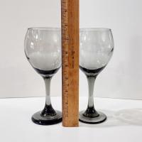 Vintage Smoky Gray Wine Glasses, Set of Two, Large 12 Ounce Wine Goblets, Hand Blown Burgundy Wine Glasses