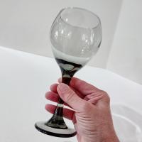 Vintage Smoky Gray Wine Glasses, Set of Two, Large 12 Ounce Wine Goblets, Hand Blown Burgundy Wine Glasses