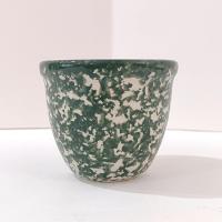 Vintage Green Spongeware Ceramic Custard Cup, Gerald E. Henn Pottery