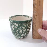 Vintage Green Spongeware Ceramic Custard Cup, Gerald E. Henn Pottery