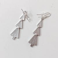 Vintage Green and Silver Enamel Christmas Tree Drop Dangle Earrings, Holiday Jewelry