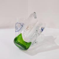 Large Aquatic Themed Fused Glass Handkerchief Vase, Fish and Frog Design, Beach Decor