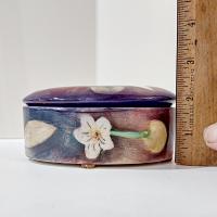 Vintage Signed Harris Cies Covered Ceramic Trinket Jewelry Dish with Floral Design, Post Modern Studio Pottery