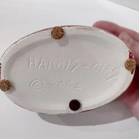 Vintage Signed Harris Cies Covered Ceramic Trinket Jewelry Dish with Floral Design, Post Modern Studio Pottery