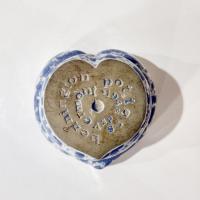 Vintage Blue Spongeware Ceramic Heart Shaped Bowl / Planter Pot, Bennington Potters Morning Glory Blue Heart Baker Bowl
