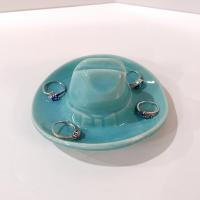 Vintage Bauer Pottery Ceramic Cowboy Hat Ashtray, Aqua Blue Trinket Ring Dish