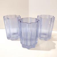 Glass Hause Blue Ribbed Flower Glasses, Set of Three, FabFitFun Collaboration Limited Edition Glasses
