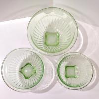 Vintage Uranium Glass Mixing Bowl Set of Three, Bartlett Collins BTC Ribbed Panel Green Depression Glass Bowls