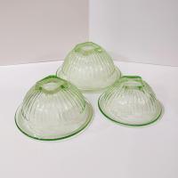 Vintage Uranium Glass Mixing Bowl Set of Three, Bartlett Collins BTC Ribbed Panel Green Depression Glass Bowls