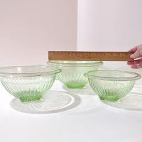 Vintage Uranium Glass Mixing Bowl Set of Three, Bartlett Collins BTC Ribbed Panel Green Depression Glass Bowls