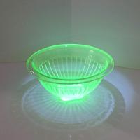 Vintage Uranium Glass Mixing Bowl Set of Three, Bartlett Collins BTC Ribbed Panel Green Depression Glass Bowls
