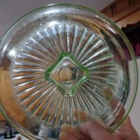 Vintage Uranium Glass Mixing Bowl Set of Three, Bartlett Collins BTC Ribbed Panel Green Depression Glass Bowls