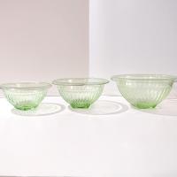 Vintage Uranium Glass Mixing Bowl Set of Three, Bartlett Collins BTC Ribbed Panel Green Depression Glass Bowls