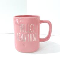 Vintage Pink Hello Beautiful Rae Dunn Ceramic Mug, Large Oversized Mug, Girlfriend Love Gift