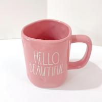 Vintage Pink Hello Beautiful Rae Dunn Ceramic Mug, Large Oversized Mug, Girlfriend Love Gift