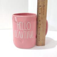 Vintage Pink Hello Beautiful Rae Dunn Ceramic Mug, Large Oversized Mug, Girlfriend Love Gift