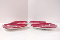 Vintage Red Heart Valentines Day Gift Appetizer Plates, Set of Four, Conversation Heart Plates