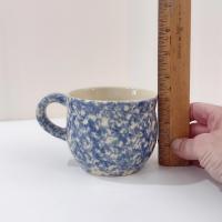 Vintage Blue Spongeware Soup Coffee Mug, Workshops of Gerald E Henn Pottery, Large Ceramic Mug