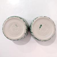 Vintage Green Spongeware 5 Inch Bowls, Set of Two, Ceramic Butter Tub, Workshops of Gerald E Henn Pottery, Roseville Spongeware Pottery