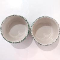 Vintage Green Spongeware 5 Inch Bowls, Set of Two, Ceramic Butter Tub, Workshops of Gerald E Henn Pottery, Roseville Spongeware Pottery