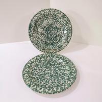Vintage Green Spongeware Ceramic Dinner Plates, Set of Two, Workshops of Gerald E Henn Pottery