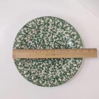 Vintage Green Spongeware Ceramic Dinner Plates, Set of Two, Workshops of Gerald E Henn Pottery
