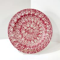 Vintage Rose Red Spongeware Ceramic Dinner Plate, Workshops of Gerald E Henn Pottery