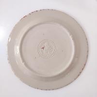 Vintage Rose Red Spongeware Ceramic Dinner Plate, Workshops of Gerald E Henn Pottery