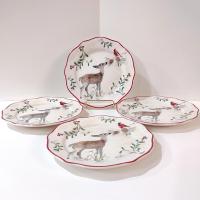Vintage Better Homes and Gardens Winter Forest Salad Plates, Set of 4, Heritage Collection Luncheon Plates, Deer Cardinal and Holly Berries Plates