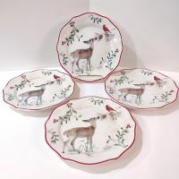 Vintage Better Homes and Gardens Winter Forest Salad Plates, Set of 4, Heritage Collection Luncheon Plates, Deer Cardinal and Holly Berries Plates