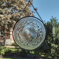 Vintage Clear Pressed Glass Plate Window Hanging, Imperial Glass Cape Cod Plate