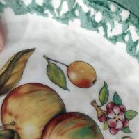 Vintage Italian Pasta Bowls with Apple and Pear Motif Design and Green Spongeware Accents, Coupe Soup Bowls, Set of Two