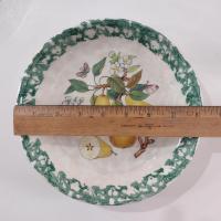 Vintage Italian Pasta Bowls with Apple and Pear Motif Design and Green Spongeware Accents, Coupe Soup Bowls, Set of Two