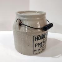 Antique H. A. Johnson Boston Home Made Preserves Stoneware Crock Jar with Lid and Handle, 1890's Ceramic Storage Container