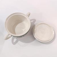 Vintage Royal Colonial Homestead Green Creamer, Covered Sugar Bowl, and Flat Cup, Set of 3, MCM Retro Americana Transferware